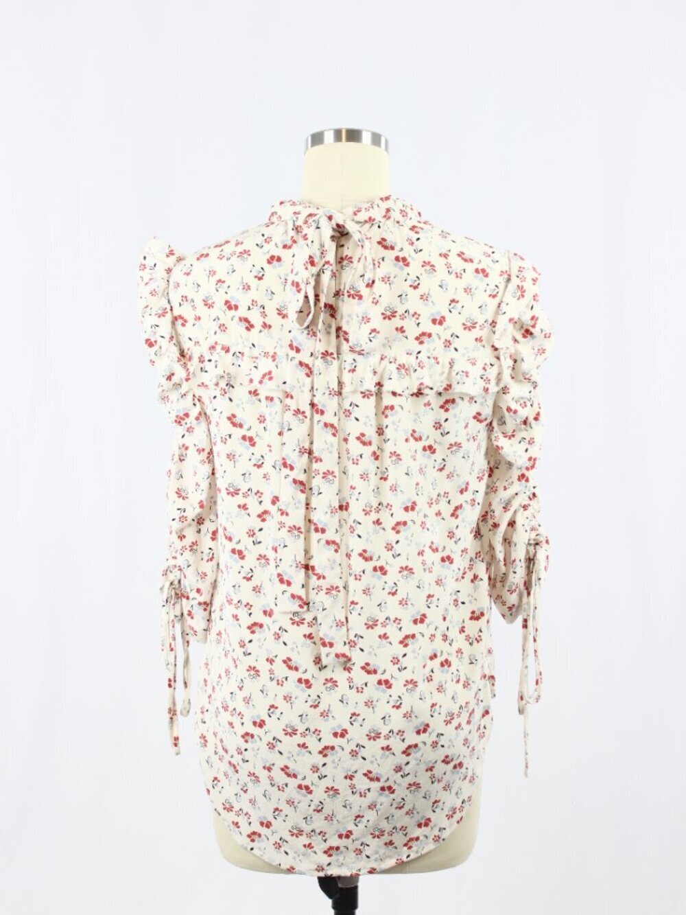 VERONICA BEARD Howell Red Floral 100% Silk Crepe Ruched Sleeve Blouse, Size 2 - Picture 7 of 15